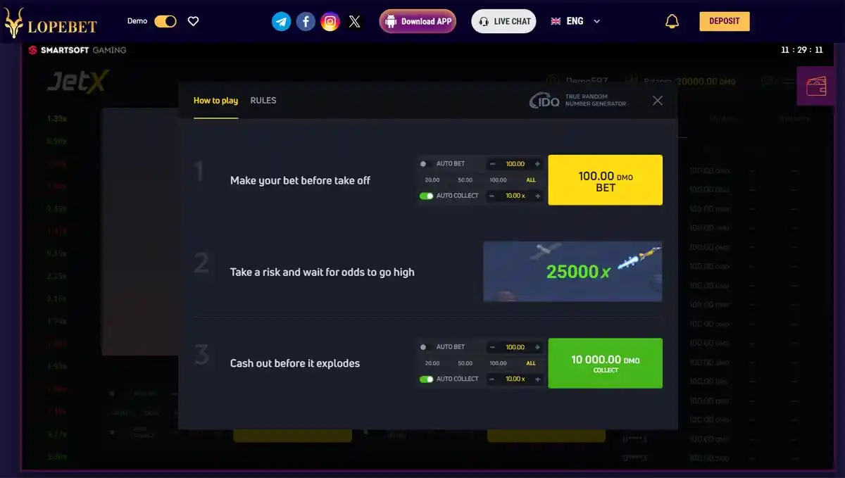 JetX guide on Lopebet explaining the step-by-step process of placing bets, taking risks, and cashing out before the rocket explodes